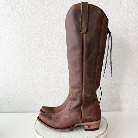 Lane OLIVIA JANE Knee High Womens Cowboy Boots 6 Brown Leather Western Cowgirl - Picture 4 of 11